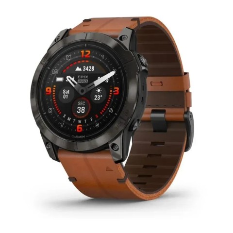Смарт-годинник Garmin epix Pro Gen 2 Sapphire Edition (51 мм) карбоново-сірий титановий DLC з каштановим шкіряним ремінцем