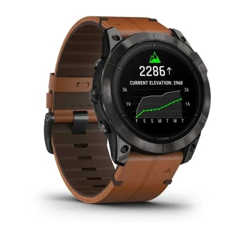 Смарт-годинник Garmin epix Pro Gen 2 Sapphire Edition (51 мм) карбоново-сірий титановий DLC з каштановим шкіряним ремінцем